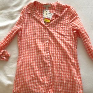 Salmon color gingham long sleeve shirt